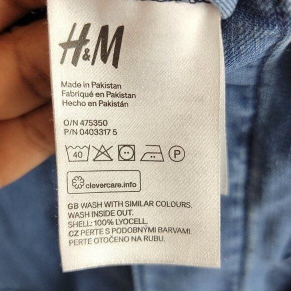H&M Womens Chambray Utility Romper size 4 Blue Sleeveless Pockets Button Front - Picture 7 of 8